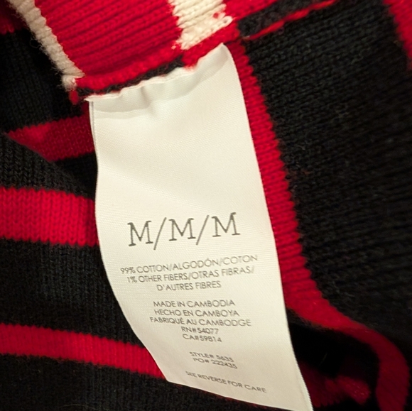 Cabi Style 5635 Red& White Stripes Front ,Red&Black, Cotton, Sweater Size Medium - Picture 7 of 7